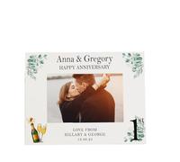 Personalised White Wooden Photo Frame, 1st Wedding Anniversary, Leaf and Champagne Design, Gift, Present