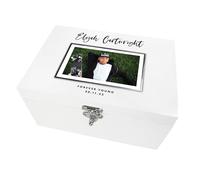 Personalised White Wooden Photo Memory Box | Custom Landscape Photo Keepsake Box | Personalised Name, Message & Date Gift | White Pine Box for Milestones, Birthdays & Memorials | 30cm x 23cm x 18cm