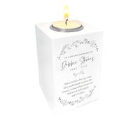 Personalised White Wooden Wreath Memorial White Tea Light Holder | Custom Memorial Candle Holder with Name, Dates & Verse | Bereavement, Sympathy Gift, rememberance, loss | W7cm x D7cm x H10cm