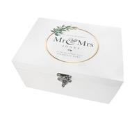 Personalised White Wooden Wreath Wedding Keepsake Box | Custom Names, Venue and Date | 30cm x 23cm x 18cm