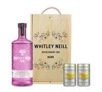 Personalised Whitley Neill Pink Grapefruit Gin Gift Set with Folkington's Tonics in Double Wooden Box - 70cl - Gifts for Women, Birthday, for Her, Pamper Gifts for Women