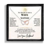 Personalised Wife Name Necklace Gift from Husband - Interlocking Hearts Pendant with Message Card and Gift Box, 24K White Gold & 18K Rose Gold Plated - Romantic Wife Custom Jewellery Keepsake