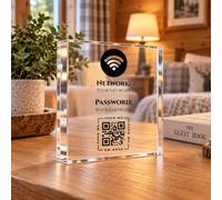 Personalised WiFi QR Code Sign 10x10cm, Freestanding Clear Acrylic Block Printed with Your Network Name, Password and Scan to Connect Code, Guest Room Holiday Let Guest House Hotel, Made in the UK