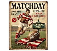 Personalised Wigan Rugby League Metal Wall Sign, Vintage Retro Club Plaque, Match Day Keepsake, Man Cave Home Bar Decor Birthday Father's Day Gift - RLS24