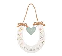 Personalised Wild Flower Just Married Wooden Wedding Horseshoe with Hanging Twine Rustic Country