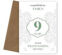 Personalised Willow 9th Anniversary Card for Couples Wife or Husband, 9th Wedding Anniversary, Design 2