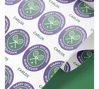 Personalised Wimbledon Themed Wrapping Paper - Custom Name & Age Gift Wrap - Birthday Sports Theme - Green & Purple Racquet Design - 100gsm Matt Paper - Ideal for Tennis Fans