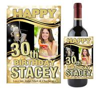 Personalised Wine Champagne Bottle Photo Label ~ 18th 21st 30th 40th 50th 60th 70th 80th Happy Birthday Gift Idea N72