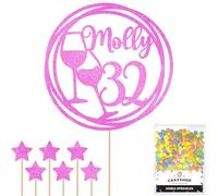 Personalised Wine Glasses Glitter Cake Topper - Light Pink Custom Age Glitter Cake Decoration and Sprinkles - Happy Birthday Decorations - Personalised Toppers for Cakes by Cakeshop
