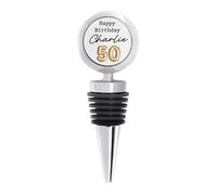 Personalised Wine Stopper Gift | Happy 50th Birthday Metal Bottle Stopper with Custom Name