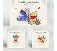 Personalised Winnie The Pooh New Baby Cards featuring colourful designs of your favourite characters, Pooh Bear, Piglet, Eyeore and Tigger. Beautiful keepsake for the new parents.