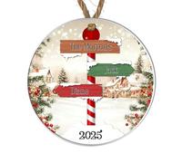 Personalised Winter Family Signpost Hanging Tree Decoration - Custom Children's Names Round Bauble with Snowy Scene for Family Keepsake Gifts (2 Sign posts, Acrylic - Indoor & Outdoor Use)