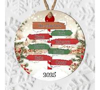 Personalised Winter Family Signpost Hanging Tree Decoration - Custom Children's Names Round Bauble with Snowy Scene for Family Keepsake Gifts (7 Sign posts, MDF Wood - Indoor Use Only)