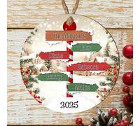 Personalised Winter Family Signpost Hanging Tree Decoration - Custom Children's Names Round Bauble with Snowy Scene for Family Keepsake Gifts (5 Sign posts, MDF Wood - Indoor Use Only)