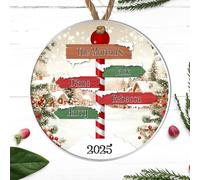 Personalised Winter Family Signpost Hanging Tree Decoration - Custom Children's Names Round Bauble with Snowy Scene for Family Keepsake Gifts (4 Sign posts, Acrylic - Indoor & Outdoor Use)