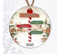 Personalised Winter Family Signpost Hanging Tree Decoration - Custom Children's Names Round Bauble with Snowy Scene for Family Keepsake Gifts (3 Sign posts, Acrylic - Indoor & Outdoor Use)