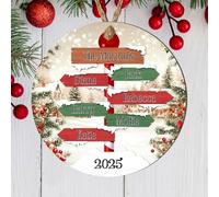 Personalised Winter Family Signpost Hanging Tree Decoration - Custom Children's Names Round Bauble with Snowy Scene for Family Keepsake Gifts (6 Sign posts, MDF Wood - Indoor Use Only)