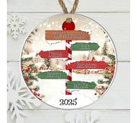 Personalised Winter Family Signpost Hanging Tree Decoration - Custom Children's Names Round Bauble with Snowy Scene for Family Keepsake Gifts (5 Sign posts, Acrylic - Indoor & Outdoor Use)