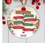 Personalised Winter Family Signpost Hanging Tree Decoration - Custom Children's Names Round Bauble with Snowy Scene for Family Keepsake Gifts (7 Sign posts, Acrylic - Indoor & Outdoor Use)