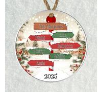 Personalised Winter Family Signpost Hanging Tree Decoration - Custom Children's Names Round Bauble with Snowy Scene for Family Keepsake Gifts (6 Sign posts, Acrylic - Indoor & Outdoor Use)