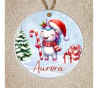 Personalised Winter Fun Animal Round Hanging Decoration, Custom Name Bauble Keepsake Gift for Children Grandchildren Family & Friends (Unicorn, Acrylic - Indoor & Outdoor Use)