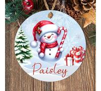 Personalised Winter Fun Animal Round Hanging Decoration, Custom Name Bauble Keepsake Gift for Children Grandchildren Family & Friends (Snowman, MDF Wood - Indoor Use Only)