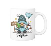 Personalised Winter Gonk Mug with Name - Cute Christmas Gnome Hot Chocolate Cup, Snowflake Design, Snowman & Festive Gift Idea for Her, Customised Coffee Tea Cup, Stocking Filler, Secret Santa