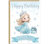 Personalised Winter Princess Happy Birthday Card - Custom Add Own Name Blonde Ice Queen with Crown A5 Greeting Card Blonde Princess With Snowflake Design