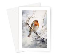 Personalised Winter Robin Art Christmas Cards - Pack of 20 - One Design With Your Custom Text Printed On The Inside