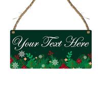 Personalised Winter-Themed Hanging Plaque | Custom Text Option for Holiday & Seasonal Decor, Gift For Christmas, or Home Decoration (Green with Sprigs & Berries, Mdf Wood Indoor Use Only)