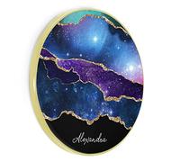 Personalised Wireless Charger For Qi Enabled Phones, Blue Universe Star Marble with Gold Edge with Name,