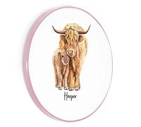 Personalised Wireless Charger For Qi Enabled Phones, Highland Cow Pink Edge Wireless Charger with Name, Animal Wireless Charger