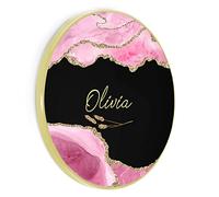 Personalised Wireless Charger For Qi Enabled Phones, Pink Black Marble with Gold Edge with Name Gold Wheat,