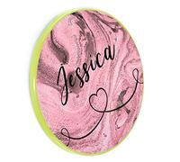 Personalised Wireless Charger For Qi Enabled Phones, Pink Swirl Marble Gold Edge Wireless Charger with Heart Name, Marble Wireless Charger