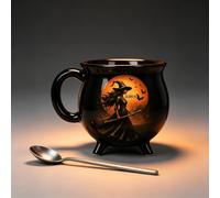 Personalised Witch Cauldron Mug - Gothic Halloween Coffee Cup with Stainless Steel Spoon | Personalised Halloween Witches Mug Gifts for Women Friends Home & Office Gothic Decor (1PC)