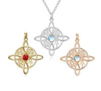 Personalised Witches Knot Necklace Sterling Silver with Moonstone or Birthstone, Celtic Cross Witch Jewellery, Wicca Moon Celtic Pendant, Protection Necklace, Christmas Witchy Gifts for Women Girls