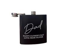 Personalised with a Message, Dad Design Hip Flask, Matt Black Stainless Steel, 6oz, Gift Box Included