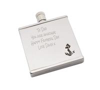 Personalised with a Message, English Made Pewter Nautical Anchor Design 2oz Hip Flask in a Velvet Pouch