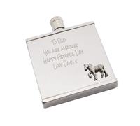 Personalised with a Message, English Made Pewter Shire Horse Design 2oz Hip Flask in a Velvet Pouch