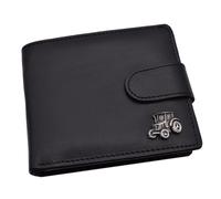 Personalised with a Message, English Pewter Modern Tractor Design Black Leather Bi-Fold Wallet, Presented in a Gift Bag