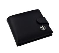 Personalised with a Message Inside, Black and Silver Masonic Coin No G Design Black Leather Bi-Fold Wallet, Presented in a Gift Bag