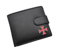 Personalised with a Message, Knights Templar Cross Design Black Leather Bi-Fold Wallet, Presented in a Gift Box