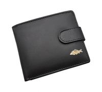 Personalised with a Message Mirror Carp Fish, Fishing Design Black Leather Bi-Fold Wallet, Presented in a Gift Box