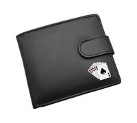 Personalised with a Message, Playing Cards Full House Casino Gamblers Design Black Leather Bi-Fold Wallet, Presented in a Gift Box