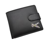 Personalised with a Message Spitfire Plane Aircraft Design Black Leather Bi-Fold Wallet, Presented in a Gift Box