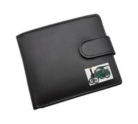 Personalised with a Message Traction Retro Steam Engine Design Black Leather Bi-Fold Wallet, Presented in a Gift Box