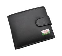 Personalised with a Message Wales, Welsh Red Dragon Flag Design Black Leather Bi-Fold Wallet, Presented in a Gift Box