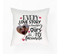 Personalised With ANY IMAGE Every Love Story Is Beautiful, Gift for Boyfriend, Girlfriend, Husband, Wife, Anniversary Present, Home Décor, Satin Throw Pillow/Cushion. (Satin Cushion Cover With Insert)