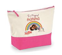 Personalised With Any Image/Name Unicorn Themed To A Magical Mumma Gift For God Mother, Mother’s Day, Mum’s Birthday, Canvas Accessory Bag. (Natural True Pink, L)
