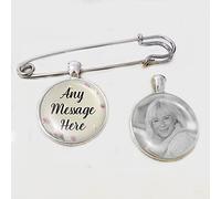 Personalised with ANY MESSAGE HERE- Wedding Bouquet Photo Bridal Charm Lapel Pin Bride Groom Boutonniere Custom Memory Memorial of Dad Mum Keepsake (Floral)